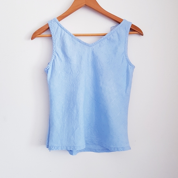 ๐ทSm. WILLI SMITH Blue Linen Ruffle Tank Top - Picture 6 of 6